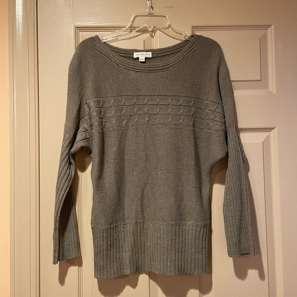 Poof‎ Excellence Brown Women's Crew Neck Sweater w/Banded Sleeves/Waist, Size L